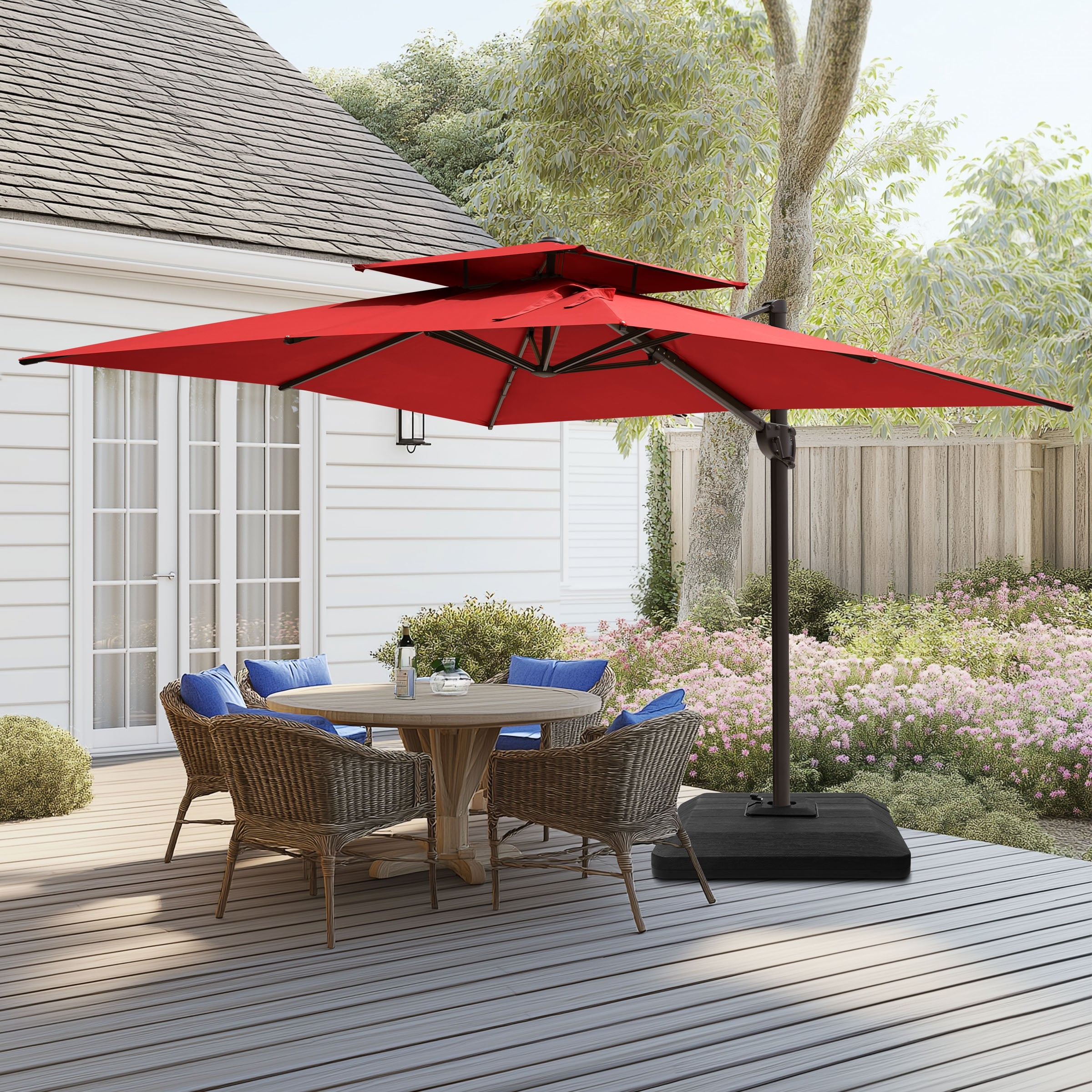 9 FT x 12 FT Outdoor Patio Dual Top Umbrella Cantilever Offset with Premium Base 9 FT x 12 FT Outdoor Patio Dual Top Umbrella Cantilever Offset with Premium Base