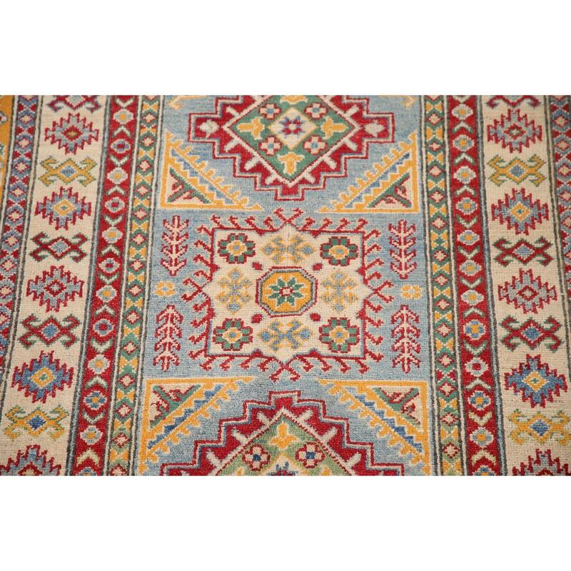 Geometric Kazak Oriental Accent Rug Hand-Knotted Wool Carpet - 3'5"x 5'0"
