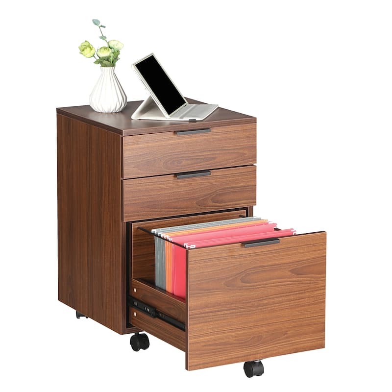 JJS 3 Drawer Rolling Wood File Cabinet with Locking Wheels for A4 or Letter Size