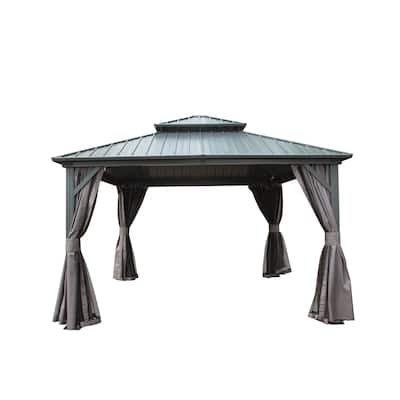 12' X 12' Aluminum Metal Gazebo with Galvanized Steel Double Roof Canopy