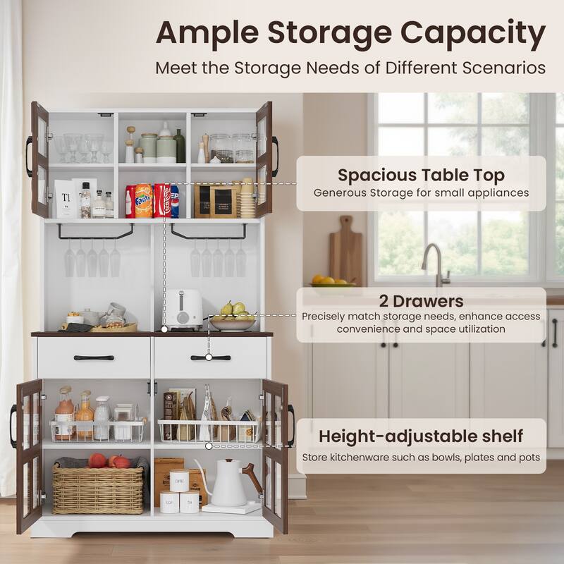 Pocassy Kitchen Pantry Cabinet with Power Outlet for Dinning Room