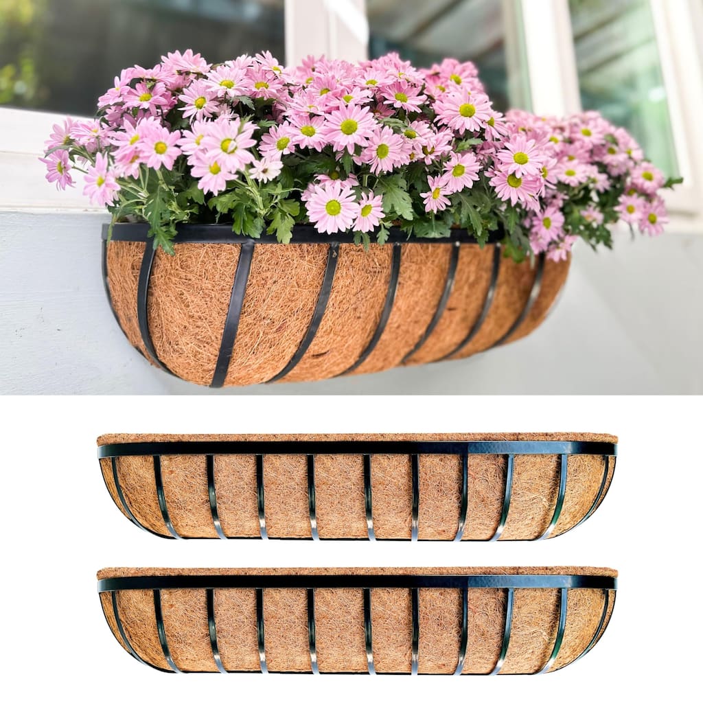 LaLaGreen Deck Railing Planter Box - 2 Pack, 36 Inch Large Wall Planters for Outdoor Plants, Window Flower Boxes Attach House