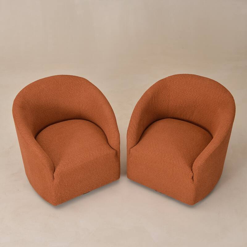 KINWELL 32"W Boucle Upholstered Swivel Barrel Armchair (Set of 2)