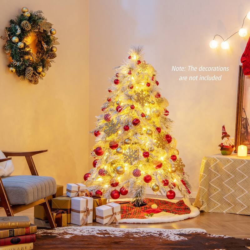 Gymax 4.5/6/7 FT Pre-Lit Artificial Christmas Tree Snow Flocked Full