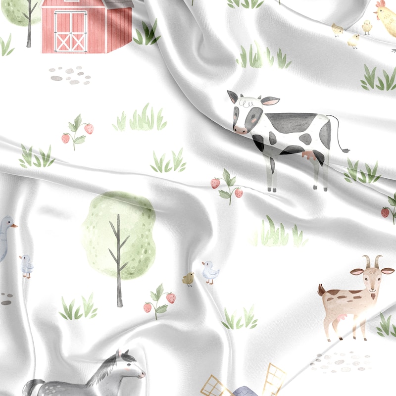 Sweet Jojo Designs Farm Animals Boy Girl Gender Neutral Satin Fitted Crib Sheet Watercolor Farmhouse Horse Cow Sheep Pig Chicken