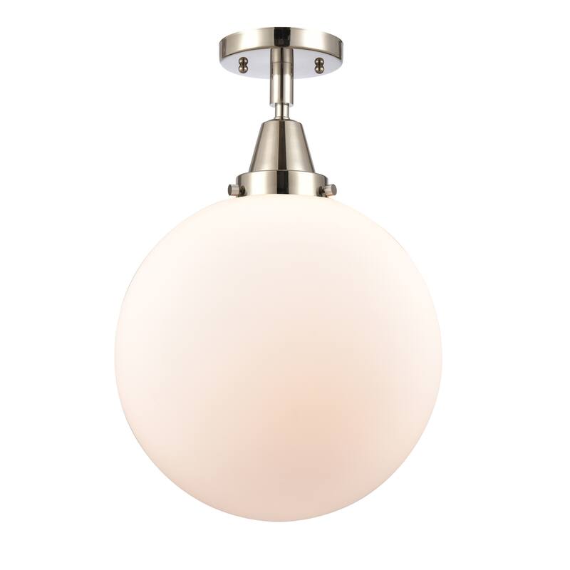 Innovations Lighting Caden Beacon - 1 Light 12" Flush Mount - Polished Nickel/Matte White