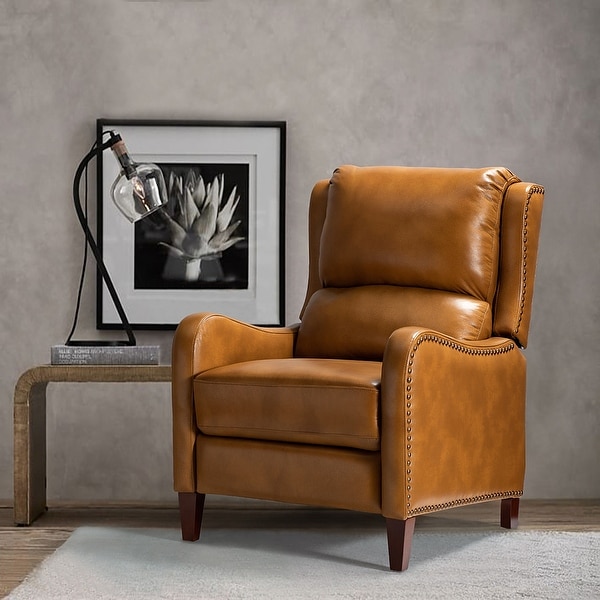 Brigida Cigar Genuine Leather Pushback Recliner with Nailhead Trim