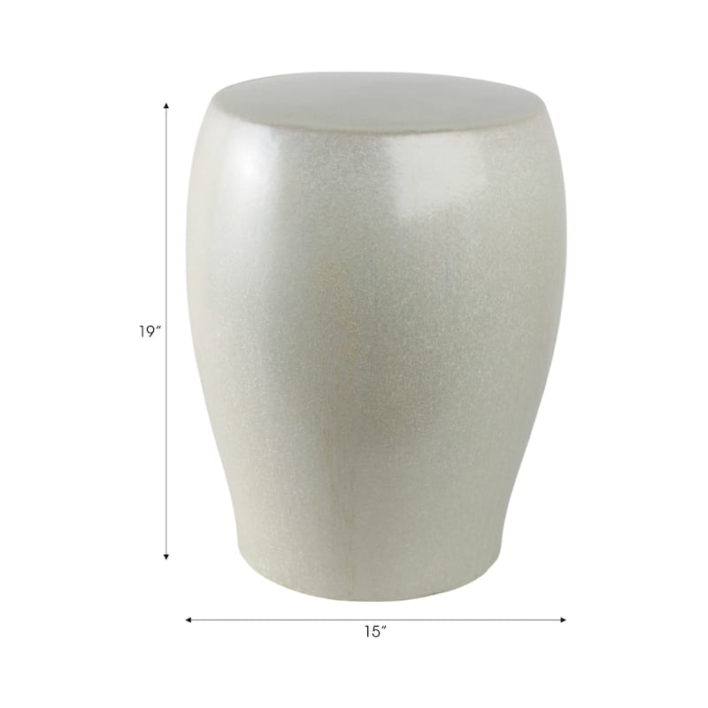 Ceramic Garden Stool Modern Accent Seat for Home Office - 19" Ivory