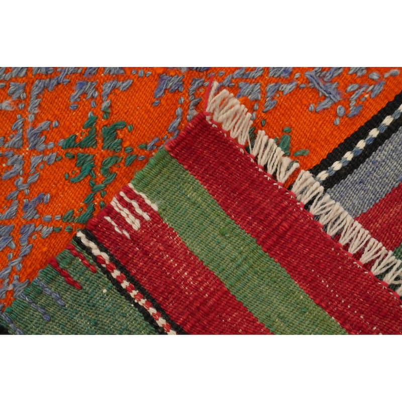 Hand Woven Oriental 100% Wool Carpet Southwestern Tribal Multi-Colored Kilim Area Rug - 10' 5'' X 5' 6''