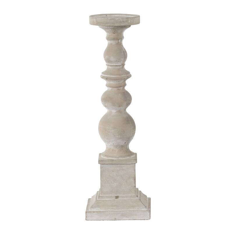 Ribbed Pedestal Cement Outdoor Pillar Candle Holder - 20"