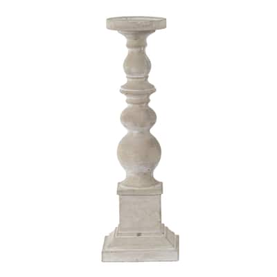 Ribbed Pedestal Cement Outdoor Pillar Candle Holder - 20"