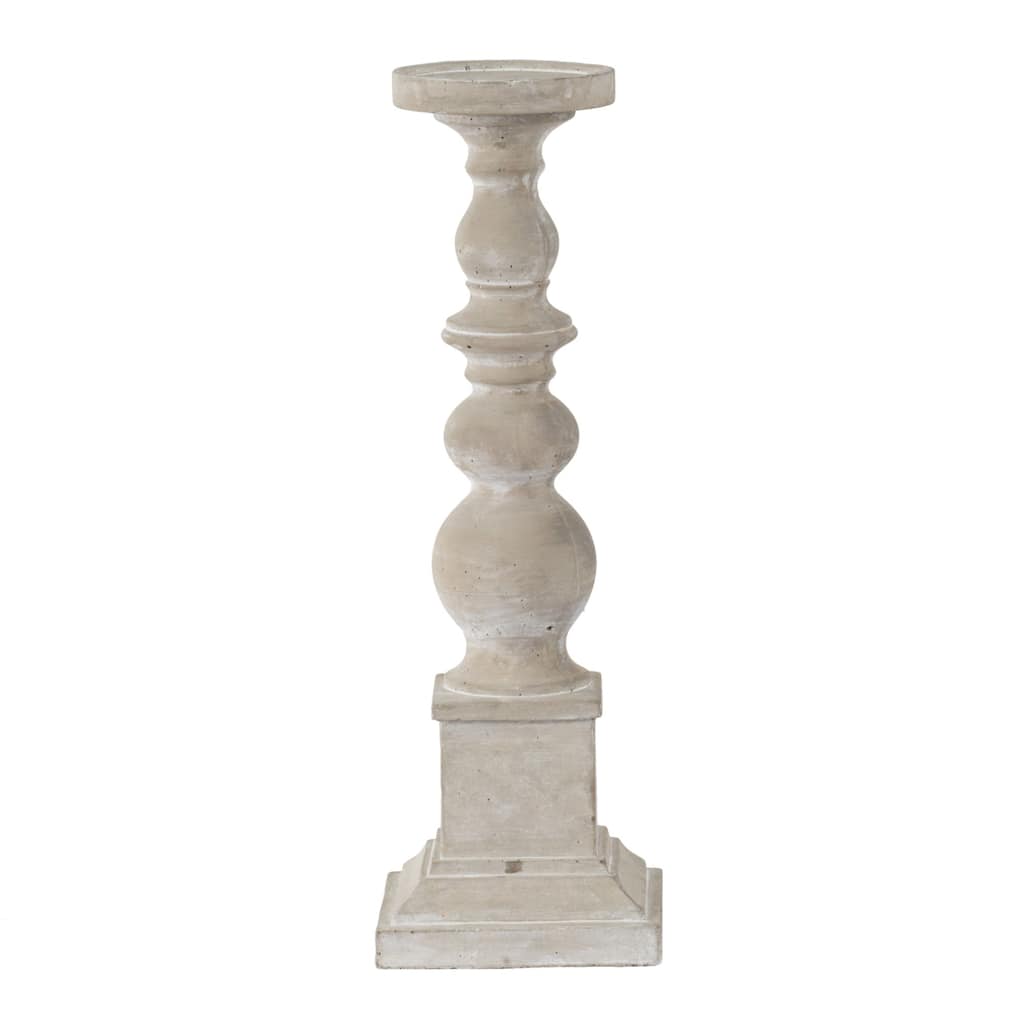 Ribbed Pedestal Cement Outdoor Pillar Candle Holder - 20"