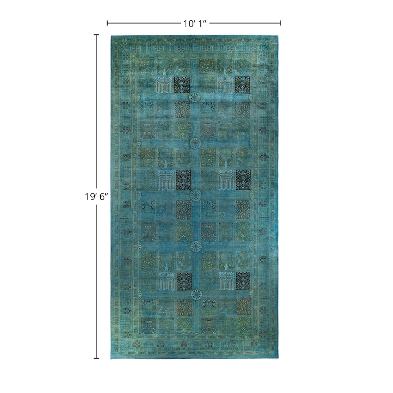 Overdyed, One-of-a-Kind Hand-Knotted Area Rug - Blue - 10' 1" x 19' 6"