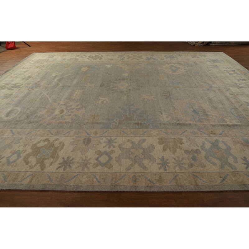 Hand Knotted Oriental 100% Wool Carpet Transitional All-Over Greys & Charcoal Oushak Area Rug - 14' 8'' X 12' 3''