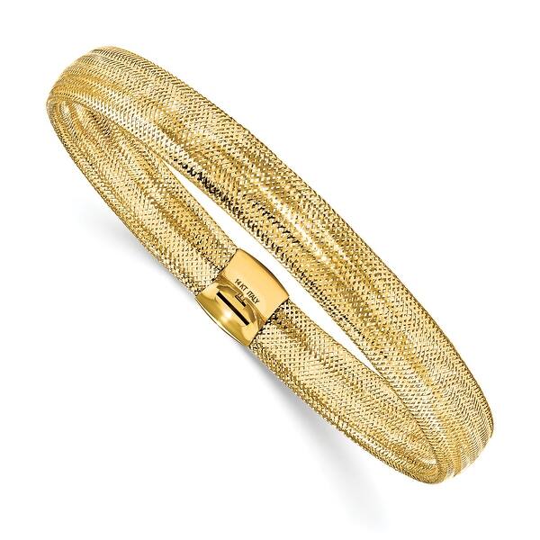slide 1 of 2, 14K Yellow Gold High Polished Mesh Stretch Bracelet by Versil