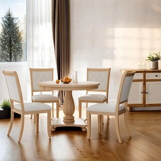 5-Piece Retro Dining Set, Round Table with Pedestal Table Base and 4 ...