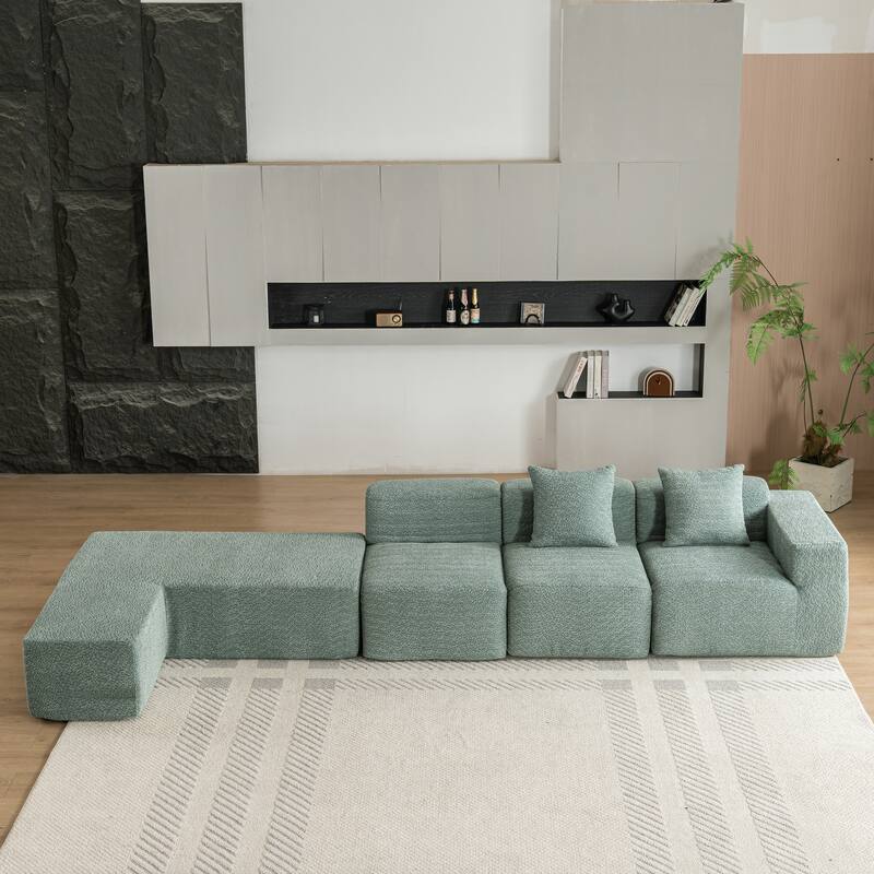 116.5" Versatile 4-Seater Sofa in Boucle Fabric with Cushions