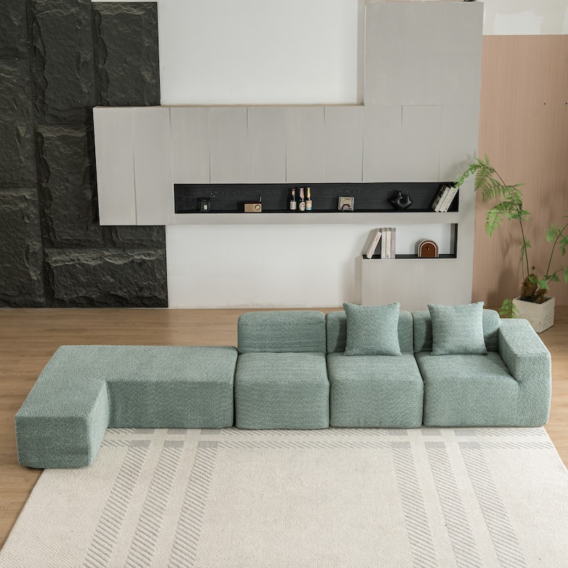 Contemporary Modular Sectional Sofa with Boucle Upholstery and Low Sofa Cushions for Flexible Seating in Modern Living Rooms