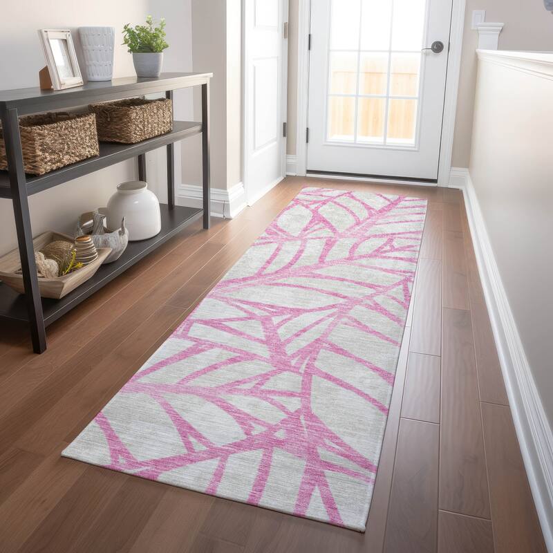 Premium Washable Super Soft Modern Palm Mayfield Rug - Pink - 2' 3" x 7' 6" - Runner