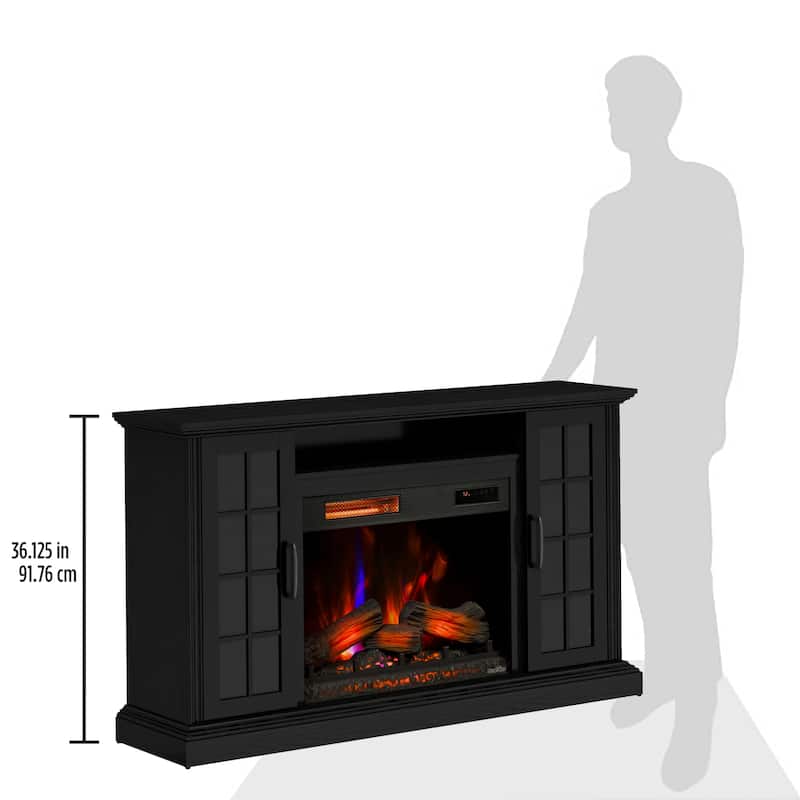 duraflame® Electric Fireplace Media Mantel for TVs up to 65 inches and Storage Cabinets, Black Embossed Ash