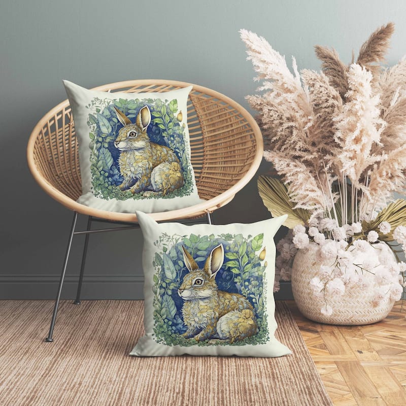 Breezy Bunny Indoor/Outdoor Reversible Throw Pillow Green and Gold