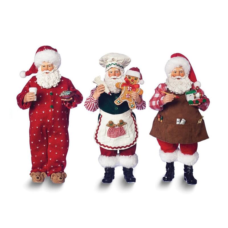 Curata 3 Piece Santa Holiday Fabric Mache Figurine Set