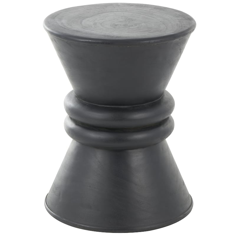 Wood Geometric Handmade Carved Hourglass Side End Accent Table with 3D Ring Center - Black - Roche River Decor - Black