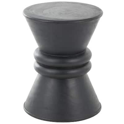 Wood Geometric Handmade Carved Hourglass Side End Accent Table with 3D Ring Center - Black - Roche River Decor