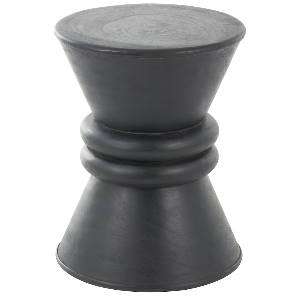 Wood Geometric Handmade Carved Hourglass Side End Accent Table with 3D Ring Center - Black - Roche River Decor