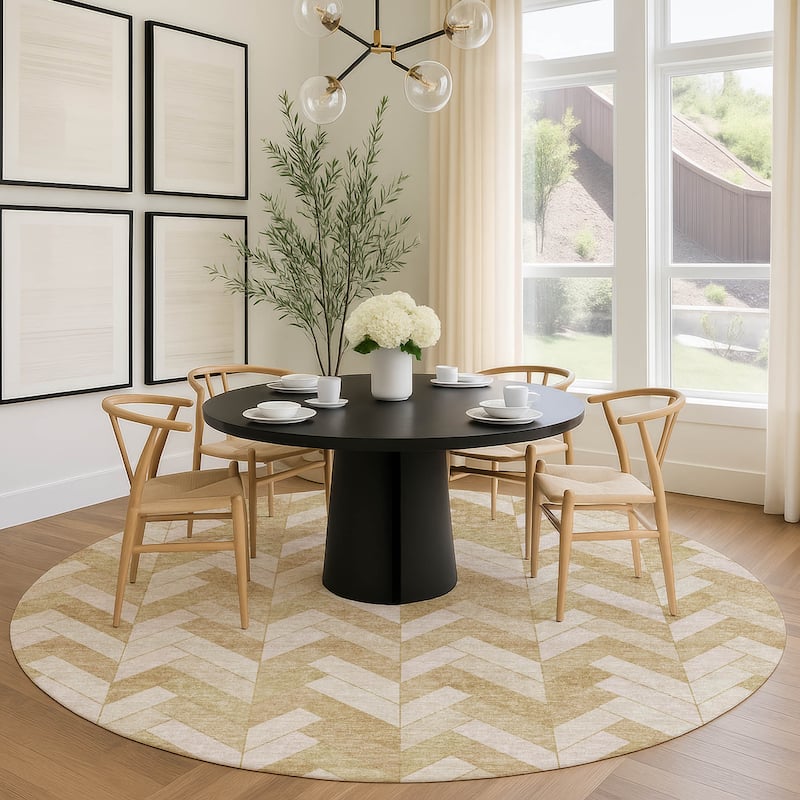 Machine Washable Indoor/ Outdoor Modern Chevron Chantille Rug