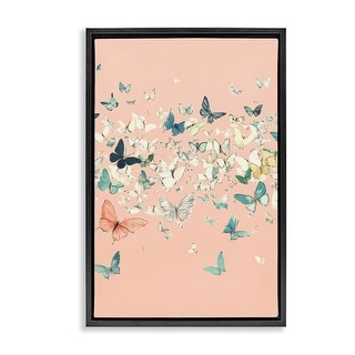 Stupell Blush Butterflies over Pink Framed Floater Canvas Wall Art Design By Petal Prints Design