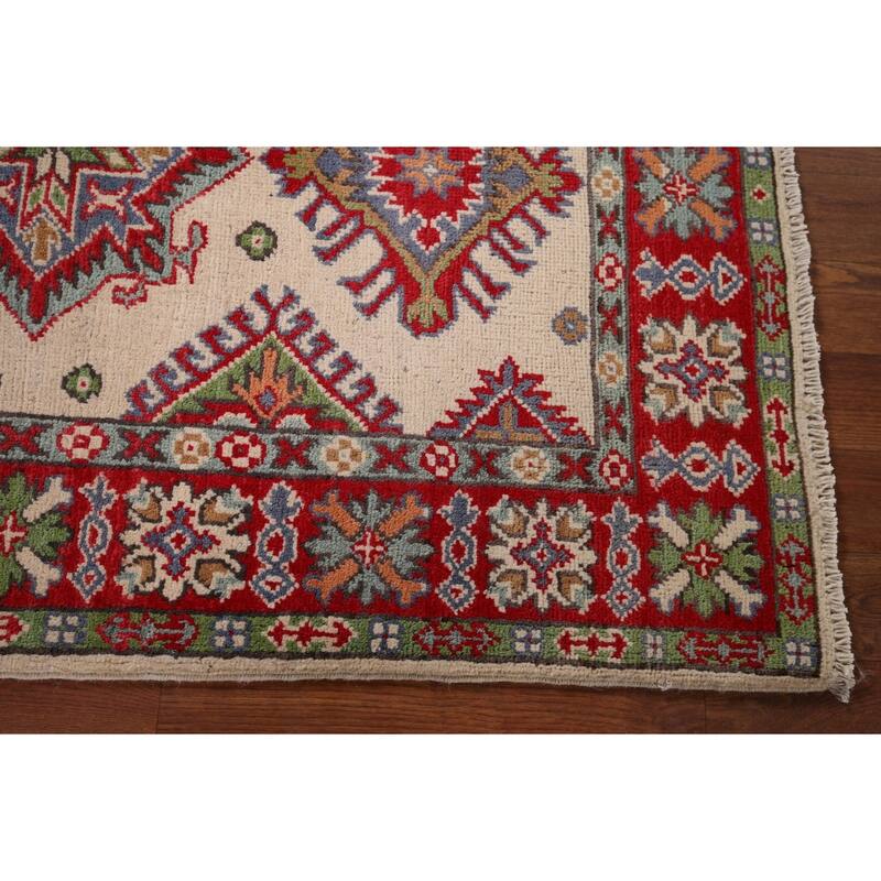 Ivory Kazak Oriental Accent Rug Hand-Knotted Wool Carpet - 2'7" x 3'11"
