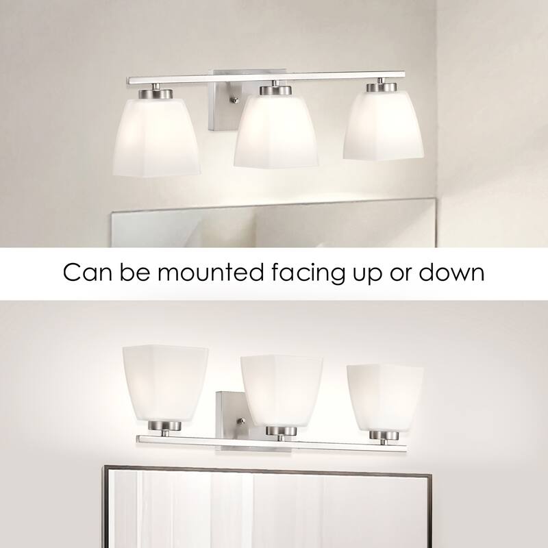 Brushed Nickel/Matte Black/Gold Modern 3-Light Vanity Light with Square Etched White Glass Shades