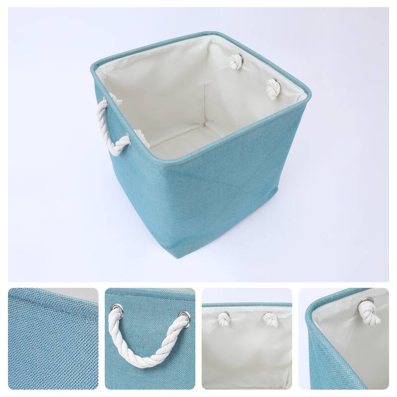 13 Inch Square Fabric Collapsible Storage Basket Bin with Handle, Storage Cube for Shelves Closet Organizing Clothes Books - Green