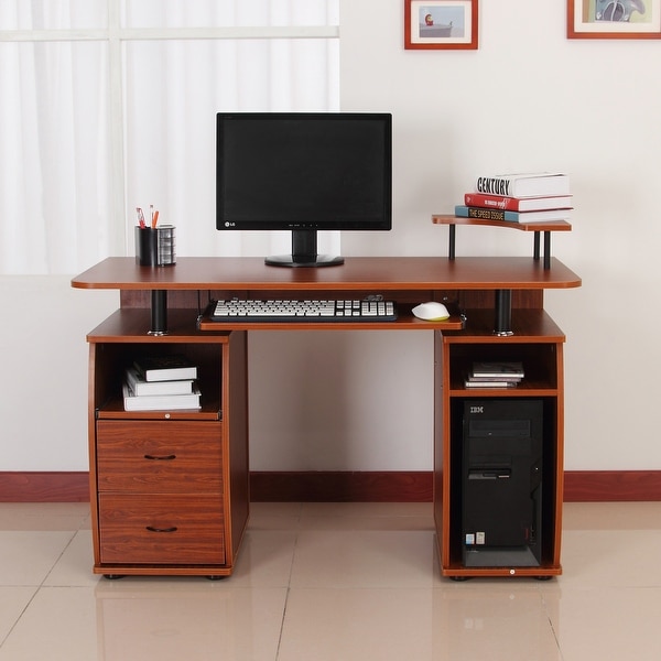 Homcom Computer Table Desk Pc Desktop Drawer Home Office Furniture White