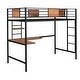 preview thumbnail 13 of 13, Twin Metal Loft Bed with Shelves, 2 built-in ladders and Desk, Black