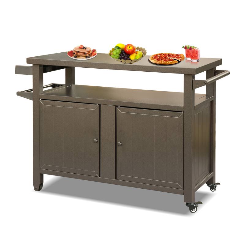 GDFStudio - Holden Outdoor Metal Grill Cart with Storage Cabinet and Rolling Utility Table for Patio BBQ Use - Brown - 83 Gallons (4 Wheels)