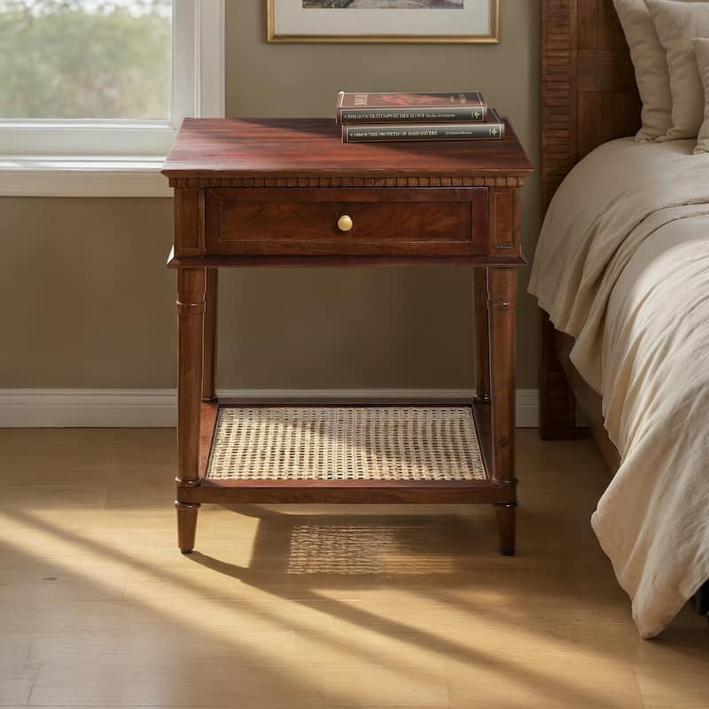 Maxwelton Acacia Wood and Cane Bed Side Table