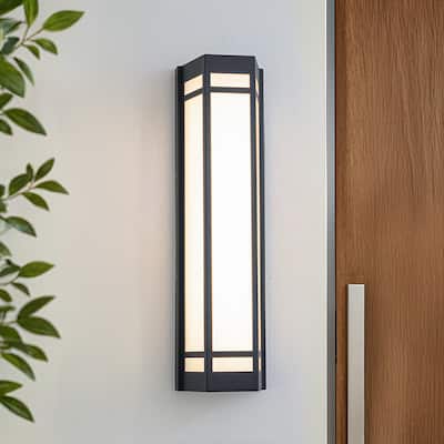 Modern Style Wall Sconce in Black with Acrylic Shade 24W Integrated LED Outdoor Wall Light with Dusk to Dawn Sensor for Garage