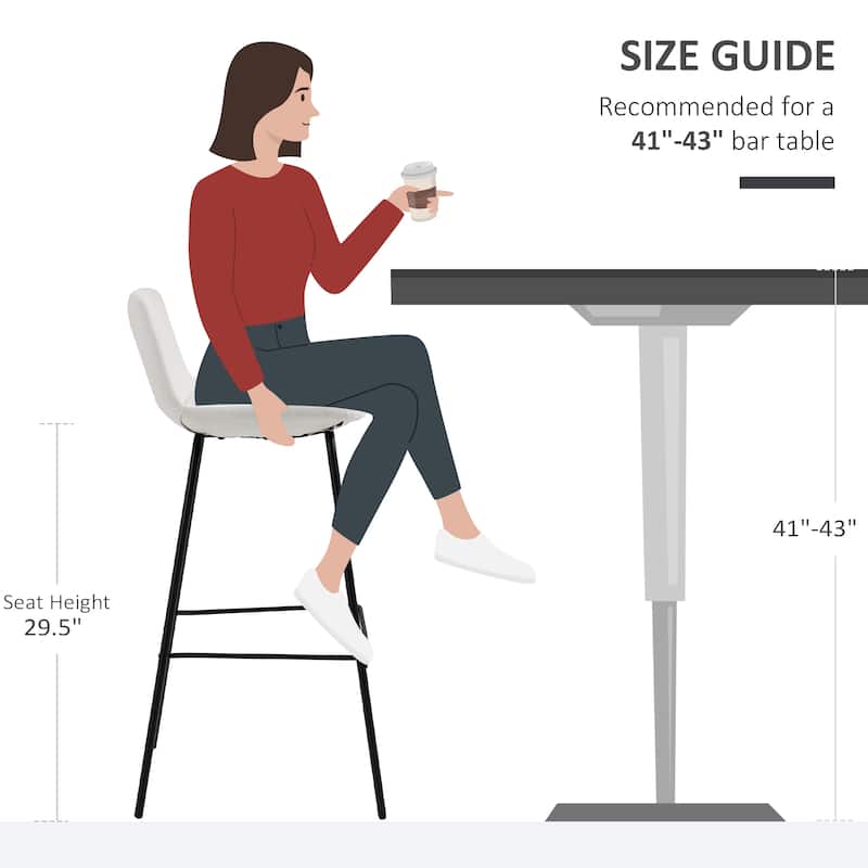 HOMCOM 29.5" Seat Height Bar Stools Set of 2, Upholstered Bar Chairs, Armless Barstools with Back, Steel Legs
