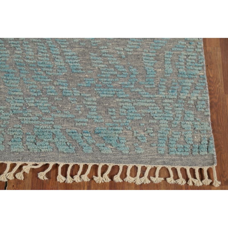 All-Over Gray & Blue Moroccan Abstract Area Rug Handmade Wool Carpet - 4'11"x 8'0"