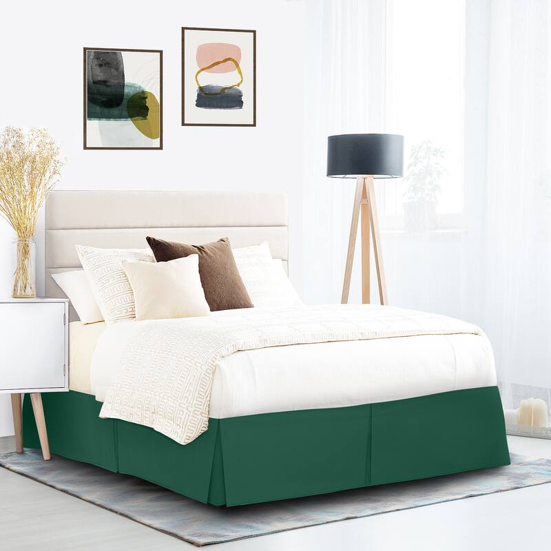 Clara Clark Pleated Bed Skirt-14 inch Tailored Drop - Soft Double Brushed Premium Microfiber Ruffle Bed Skirt - Includes 8 Pins - Hunter Green - Full