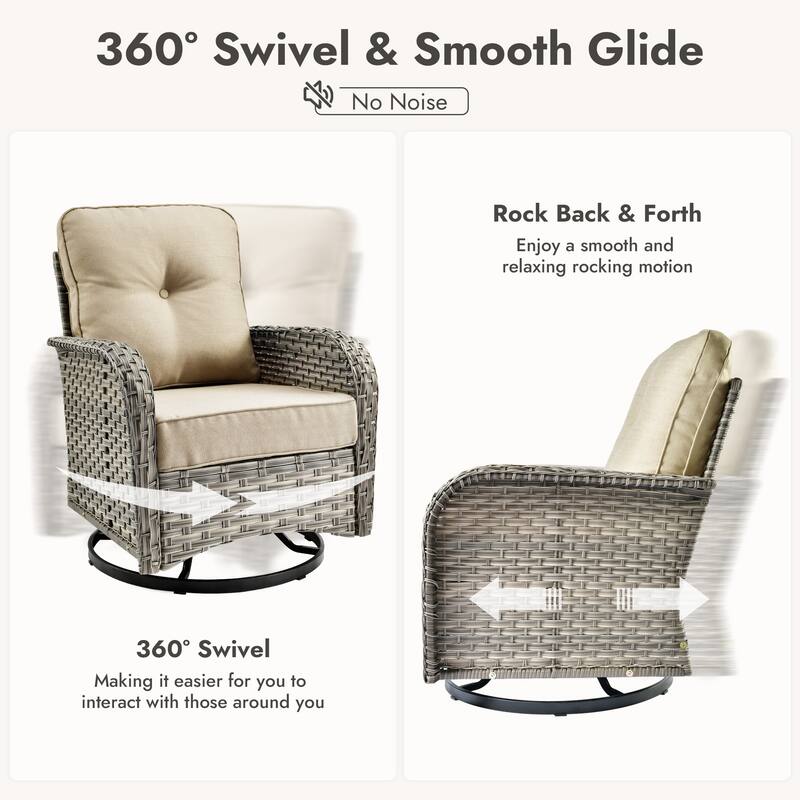 OVIOS 9 Pieces T shaped Seat Curved Swivel Chair Set With Fire Pit