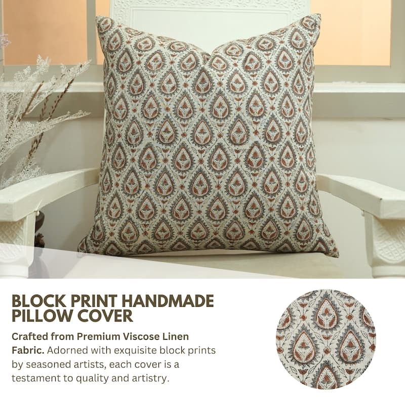 Fabdivine Soft Pillow Cover Shape Floral Block Print for Hotel Couch Spring Guest Room Blue Farmhouse, Mohini