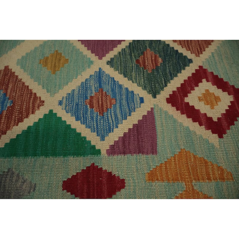 Hand Woven Oriental 100% Wool Carpet Southwestern Tribal Navy Blue & Blues Kilim Area Rug - 11' 8'' X 8' 6''