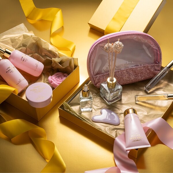 Luxury Spa Kit 18pc Pink Rose Relaxing Basket with Perfumes Gua