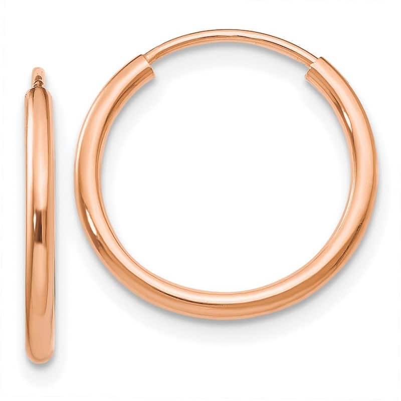 Curata 14k Rose Gold Polished Endless Tube 1.5x15mm Hoop Earrings