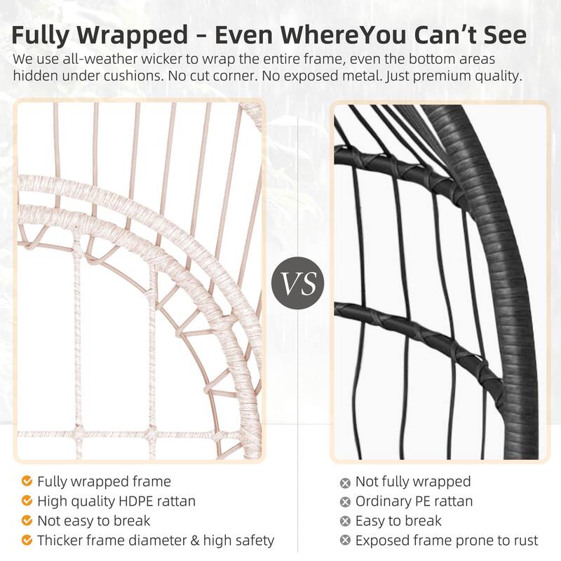 Outdoor Egg Hanging Chair, Swing Chair with Stand & Aluminum-Steel Frame, Patio Rattan Wicker Hanging Swing Egg Chair