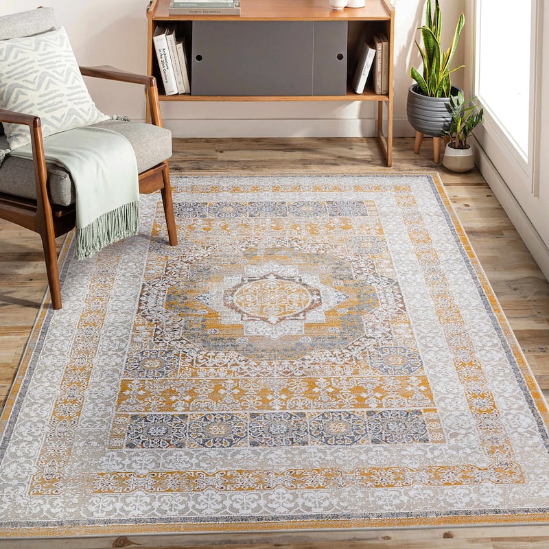 LOOM & LUXE Collection Cream/Ivory/Medallion Non-Shedding Area Rug