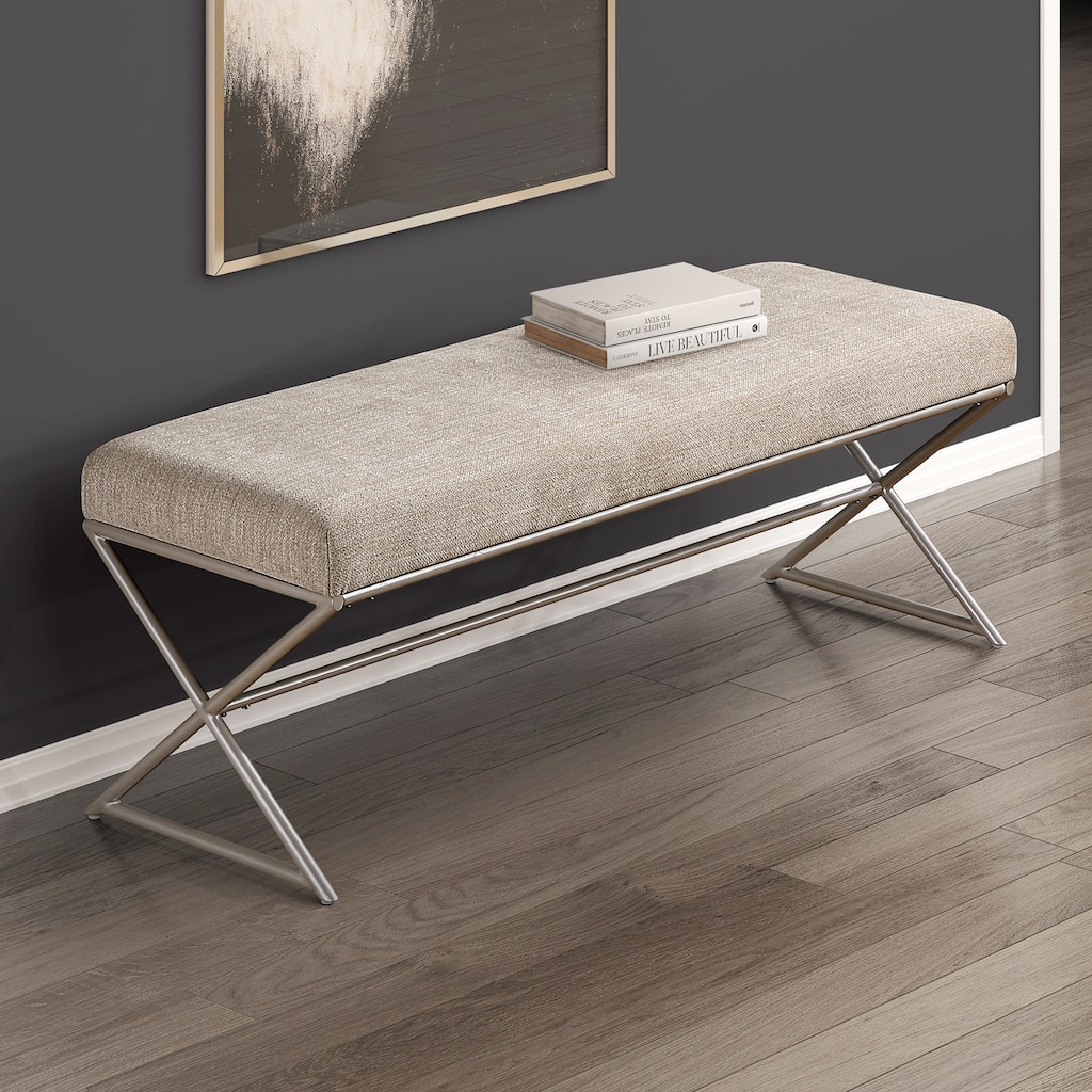 Catalina 48" Chenille Bench - Champagne Finish Iron Metal Frame